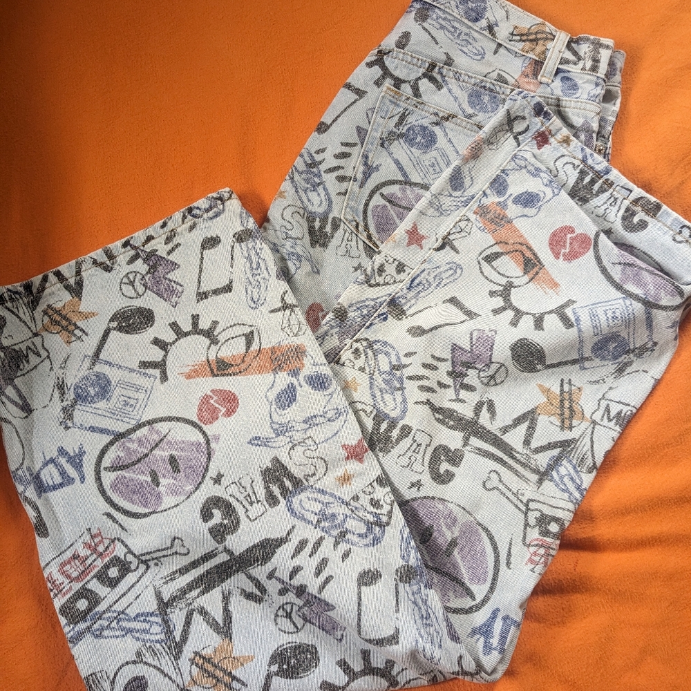 Adika Graffiti All Over Printed Wide Leg Jeans